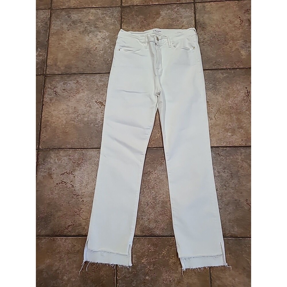 FRAME Le High Straight in Blanc Denim White Jeans Distressed Women’s 30x26